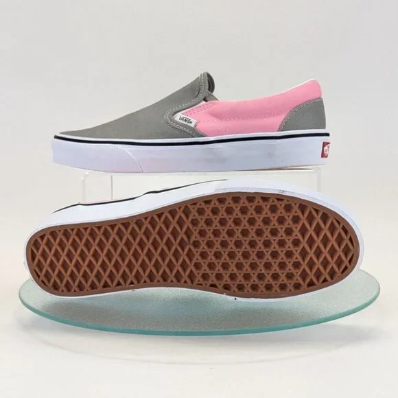 Vans Womens Slip-On Shoes Gray & Pink Canvas Size 9 Waffle Sole Casual Sneaker - Picture 2 of 8